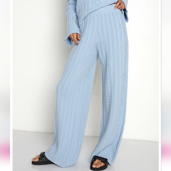 NWT REVOLVE CALLAHAN NORA CABLE KNIT WIDE LEG HIGH WAIST PANT SKY XS - Picture 2 of 8